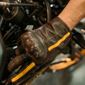 Guantes Royal Enfield Cuero Café Amarillo