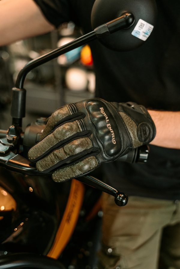Guantes Royal Enfield Cuero Negro Verde
